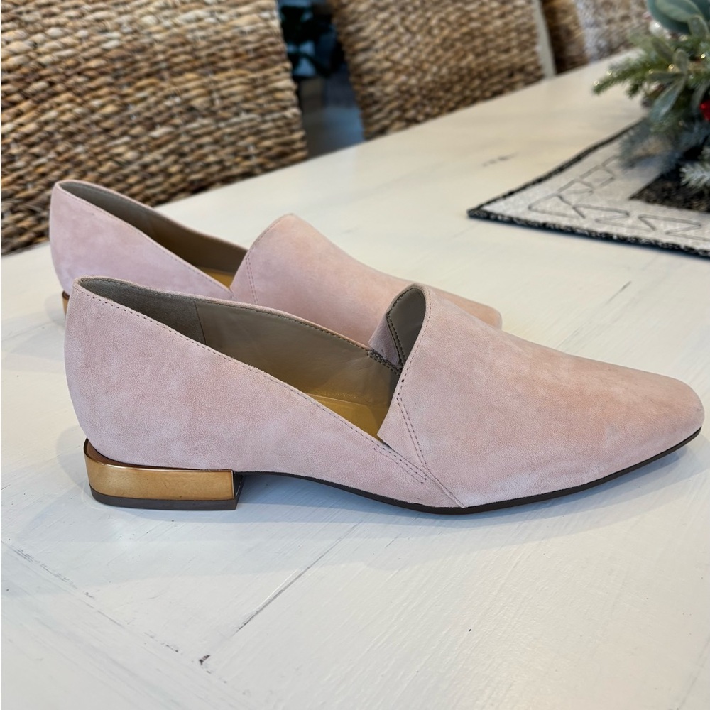 Naturalizer Pink Suede Loafers with Gold Accent Heel - Picture 2 of 11